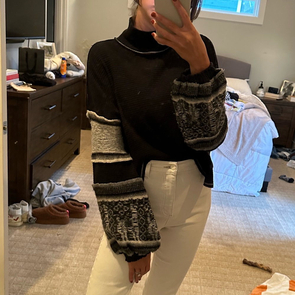 Free People black top with detailed sweater sleeves